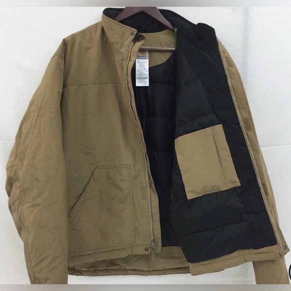 Men's Carhartt Tan Nylon w/ Quilted LiningHooded Insulated Coat Size XL